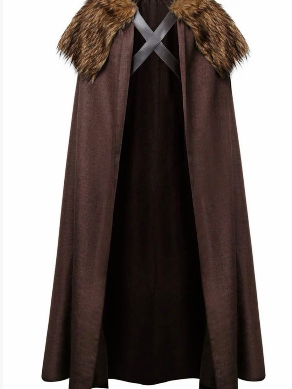 Men's Brown Long Cape with Faux Fur Collar
